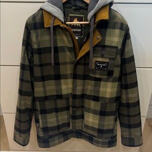 Burton Men's Green and Black Plaid Jacket with Hood